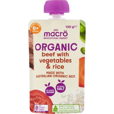 macro organic baby food 6+ months beef with vegetables & rice