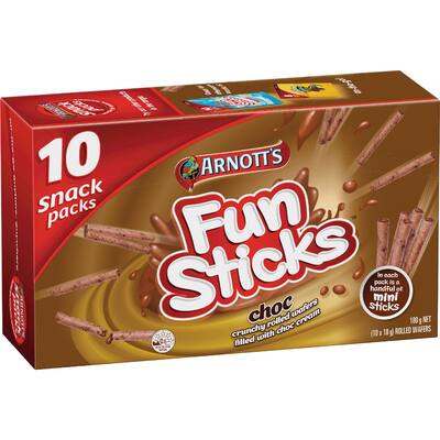 arnotts fun sticks biscuits chocolate snack sticks 180g