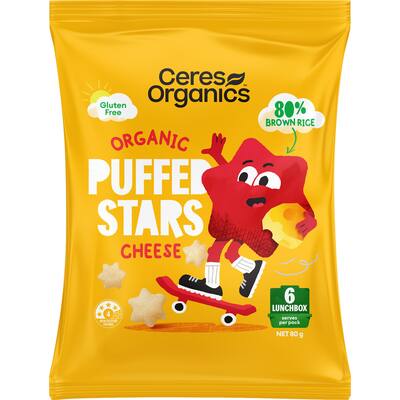 ceres organics brown rice chips puffed stars cheese