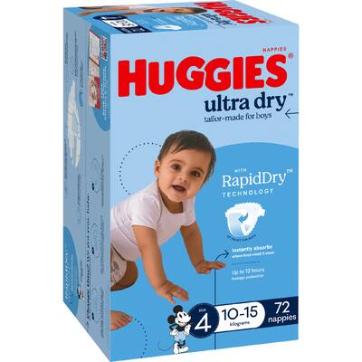 huggies ultra dry nappies boys size 4 (10-15kg)