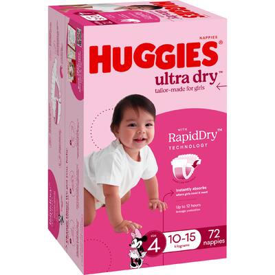 huggies ultra dry nappies girls size 4 (10-15kg)