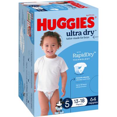 huggies ultra dry nappies boys size 5 (13-18kg)