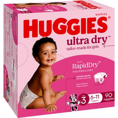 huggies ultra dry nappies girls size 3 (6-11kg)
