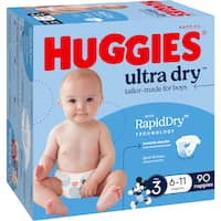 huggies ultra dry nappies boys size 3 (6-11kg) (90pk)