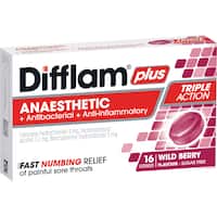 Difflam Plus Anaesthetic Sore Throat Wild Berry Lozenges