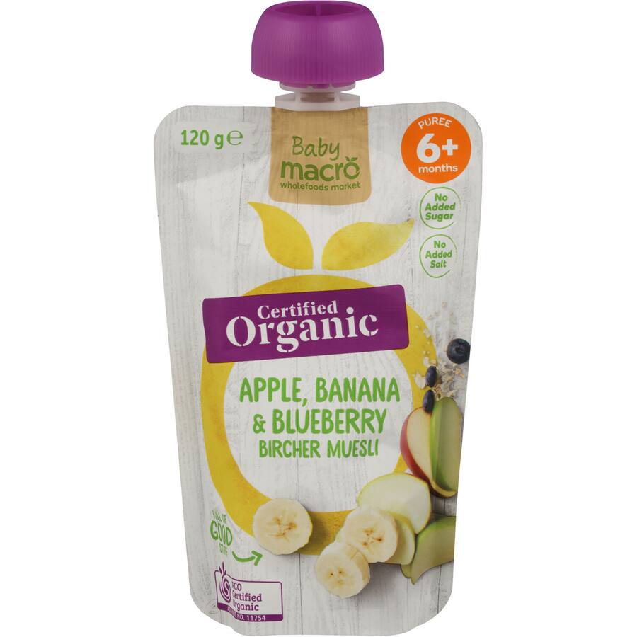 Macro Organic Baby Food 6+ Months Apple Banana Blueberry Muesli