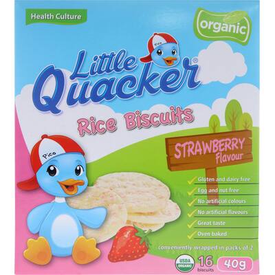 little quacker organic toddler biscuits strawberry rice
