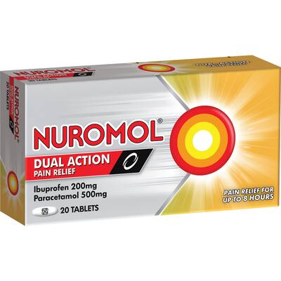 nuromol dual action ibuprofen & paracetamol strong pain relief tablets