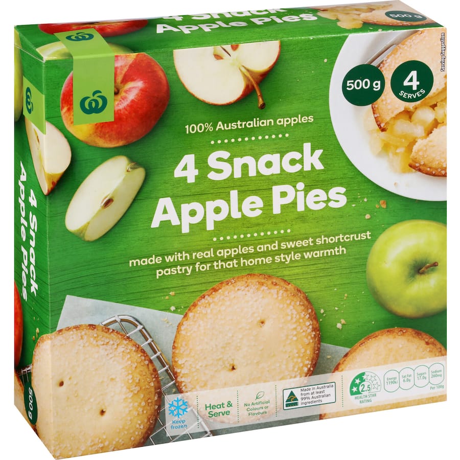 Woolworths Frozen Fruit Pie Apple 500G