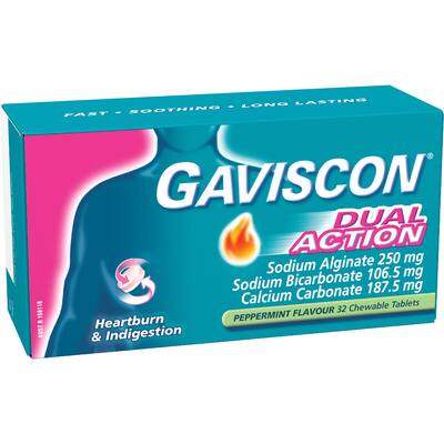 gaviscon dual action heartburn & indigestion relief peppermint