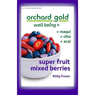 orchard gold well-being frozen mixed berries with maqui, chia & acai