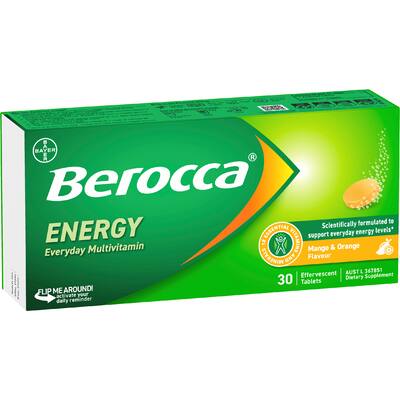 berocca energy effervescent tablets vitamin c mango & orange