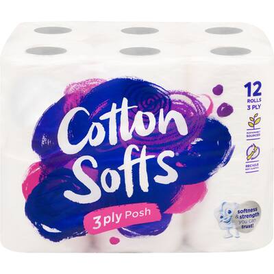 cotton softs toilet paper 12pk 3 ply posh