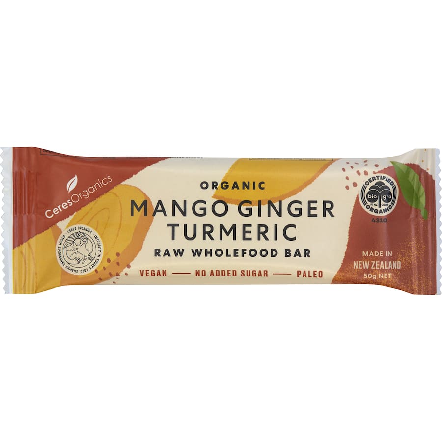 Ceres Organics Raw Wholefood Snack Bar Mango Ginger Turmeric