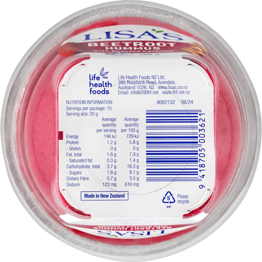 Buy Lisas Hummus Beetroot With Roasted Cashews online at Woolworths NZ