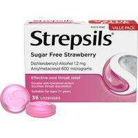 Strepsils Sugar Free Cough Throat Lozenges Strawberry