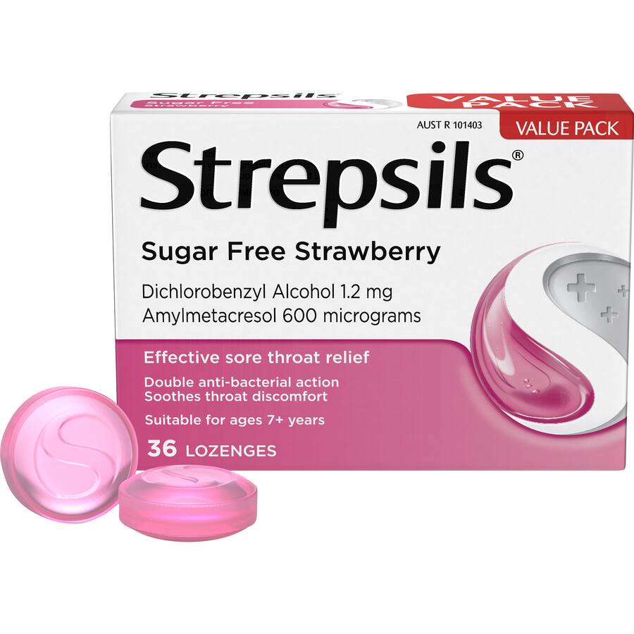 Strepsils Sugar Free Cough Throat Lozenges Strawberry