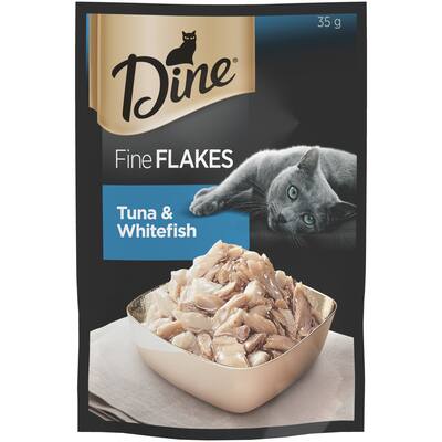 dine fine flakes wet cat food tuna & whitefish