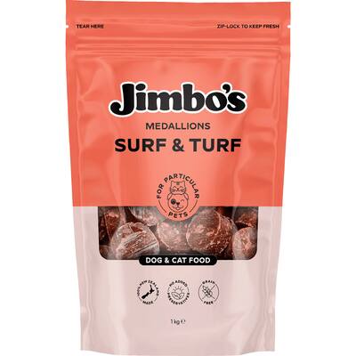 jimbos frozen pet food surf & turf medallions