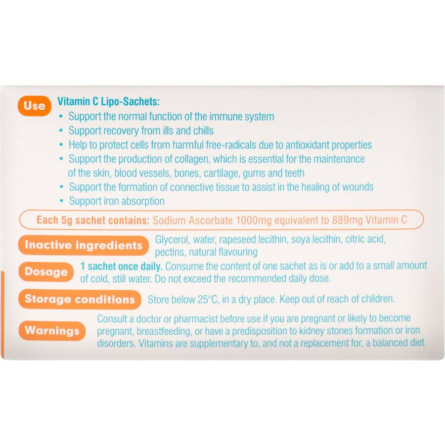 vitamin c lipo sachets nz Lipo-Sachets Vitamin C Sachets 30s – Life Pharmacy main image 0