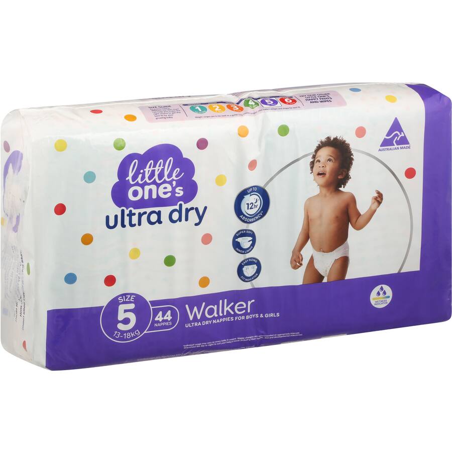 Little Ones Ultra Dry Nappies Walker Boys & Girls 13-18Kg Size 5