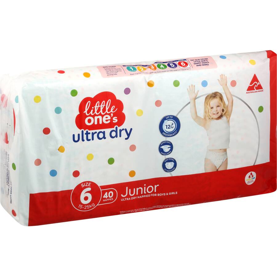Little Ones Ultra Dry Nappies Junior Boys & Girls 15-25Kg Size 6