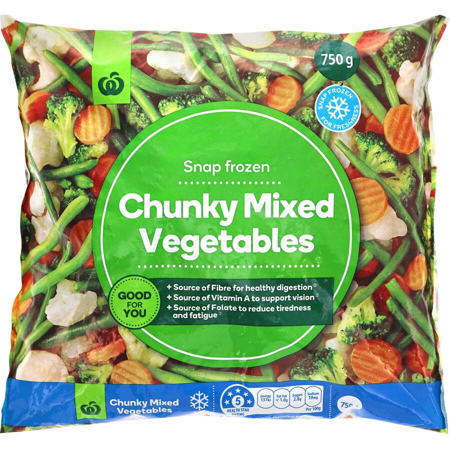 Woolworths Frozen Chunky Mixed Vegetables Carrots, Cauliflower, Broccoli