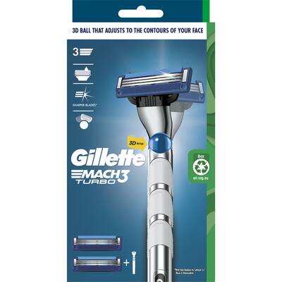 gillette mach 3 turbo 3d razor & 2 refills