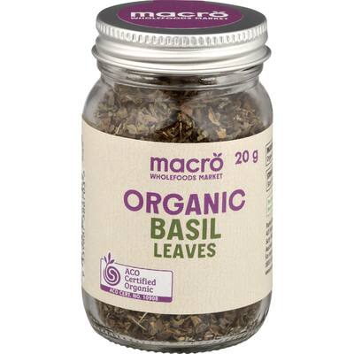 macro organic basil leaves
