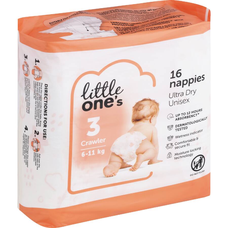 Little One's Convenience Nappies Crawler Boys & Girls 6-11Kg Size 3