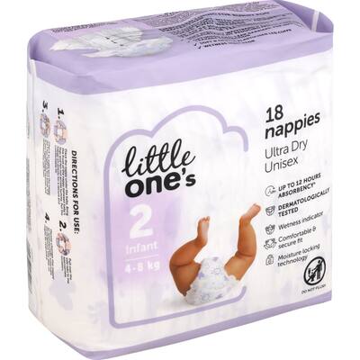 little one's convenience nappies infant boys & girls 4-8kg size 2