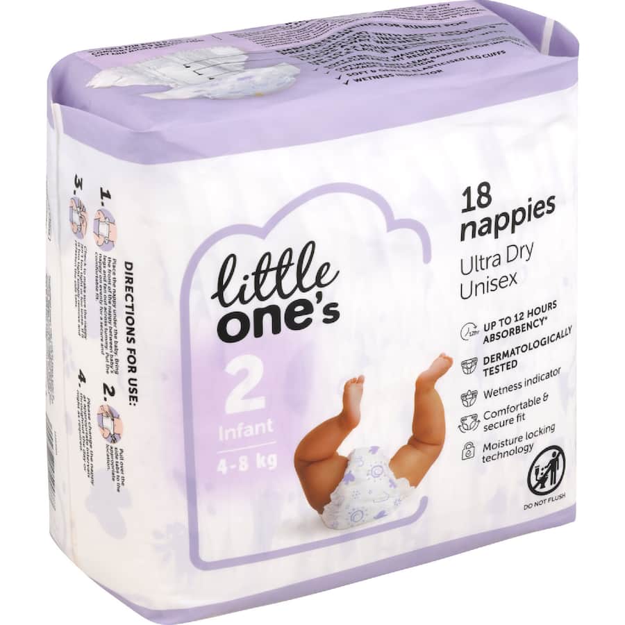 Little One's Convenience Nappies Infant Boys & Girls 4-8Kg Size 2