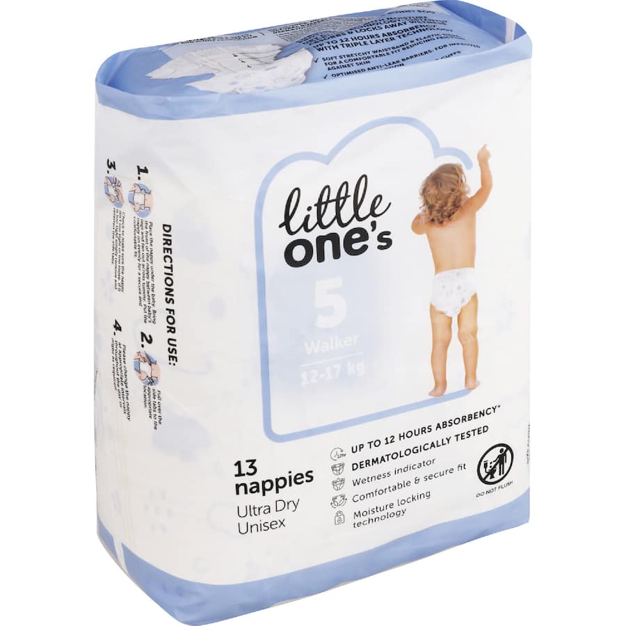 Little One's Convenience Nappies Walker Boys & Girls 13-17Kg Size 5
