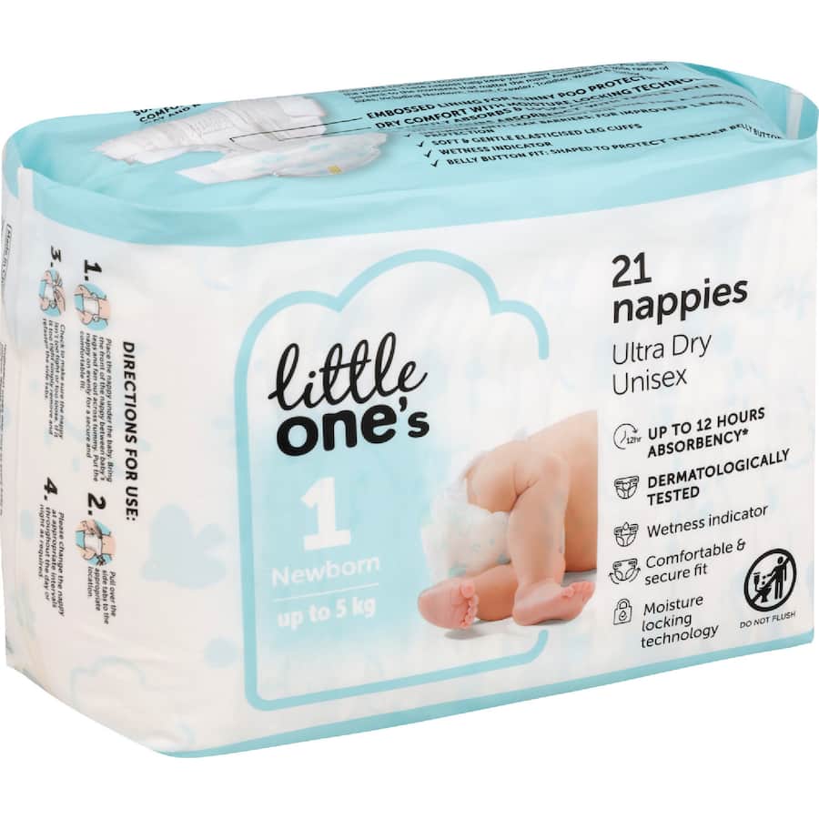 Little One's Convenience Newborn Nappies Boys & Girls Up To 5Kg Size 1