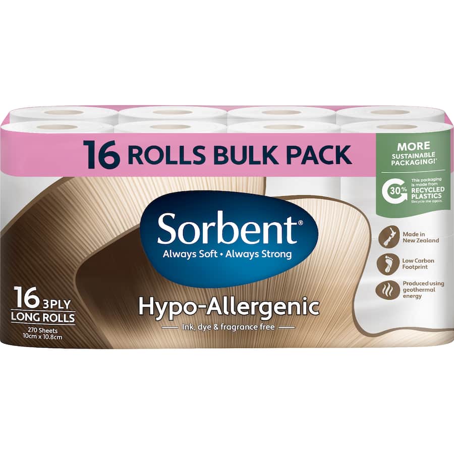 Sorbent Toilet Paper Hypo Allergenic Long Roll 3Ply