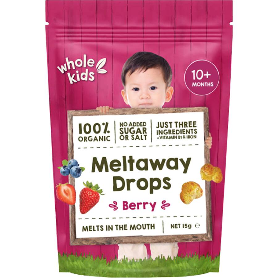 Whole Kids Organic Baby Snacks Meltaway Drops Berry