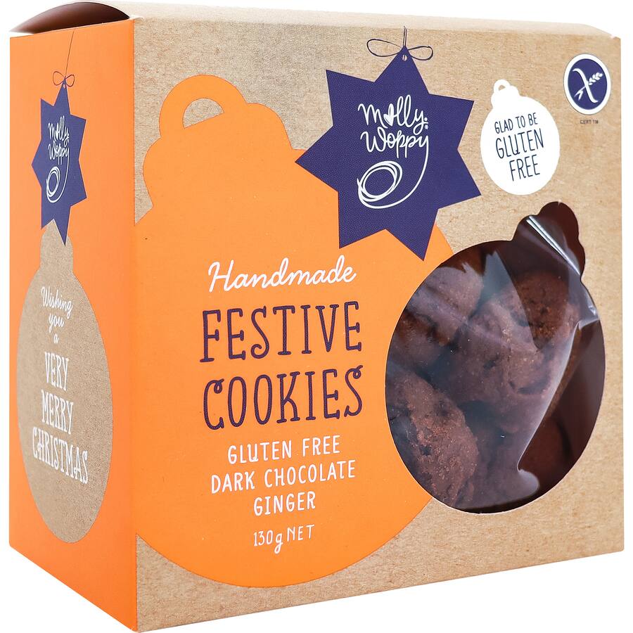 Molly Woppy Festive Cookies Dark Choc Ginger Gluten Free