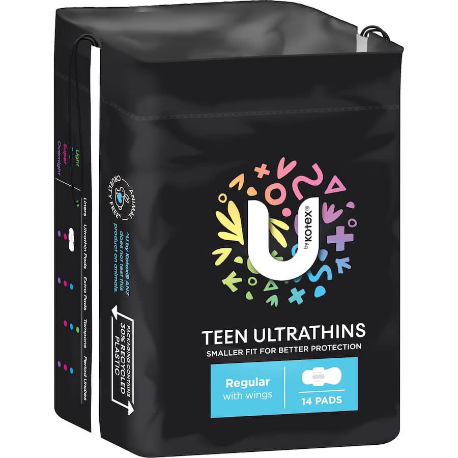U By Kotex Pads Teen Regular With Wings