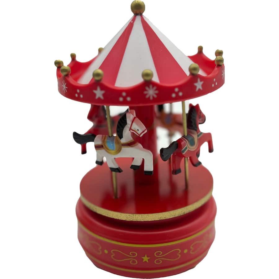 Christmas Musical Carousel Wooden Red Or White