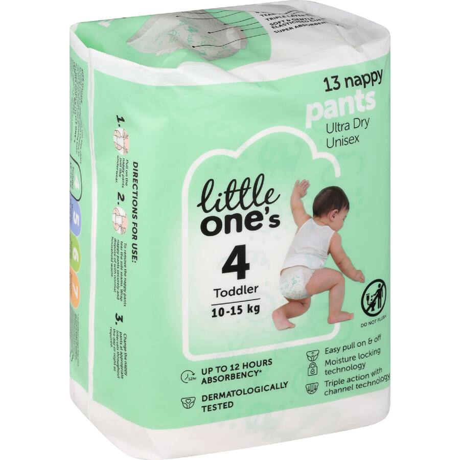 Little One's Convenience Nappy Pants Toddler Boys & Girls 10-15Kg Size 4