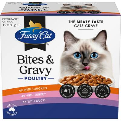 fussy cat grain free wet cat food bites & gravy chicken
