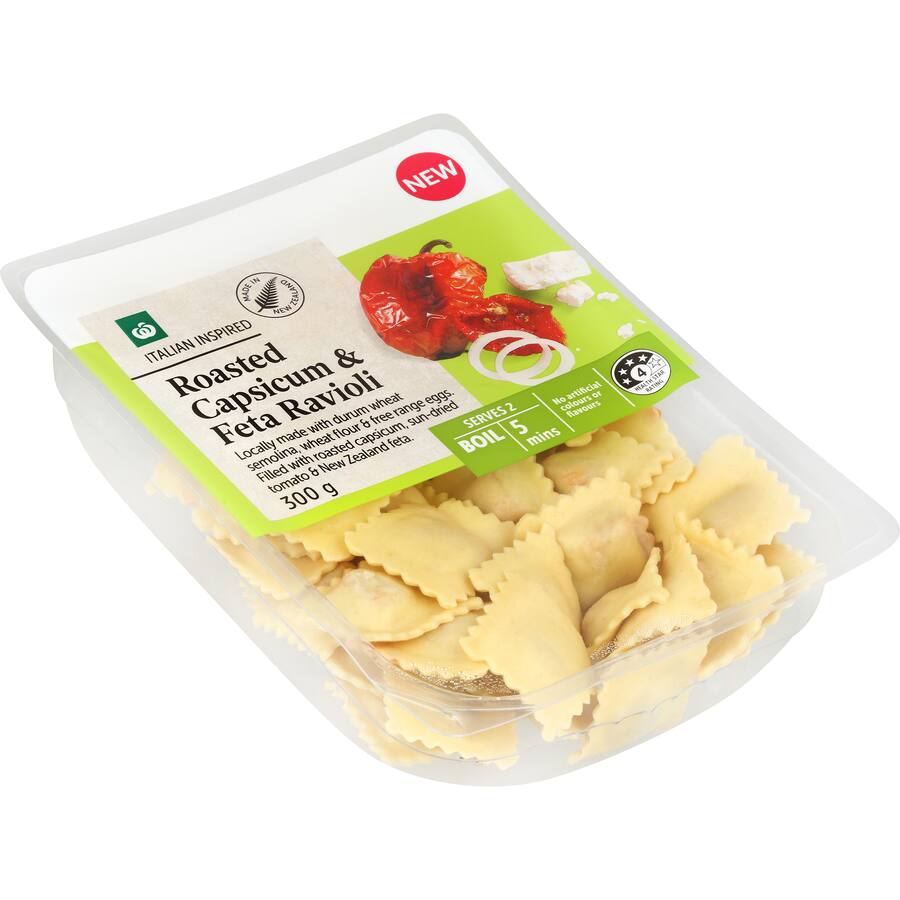 Woolworths Fresh Pasta Chilled Ravioli Capsicum, Tomato & Feta