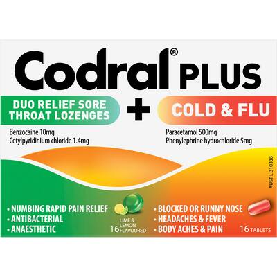 codral plus cold & flu plus sore throat lozenges
