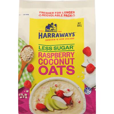 harraways less sugar oats raspberry coconut